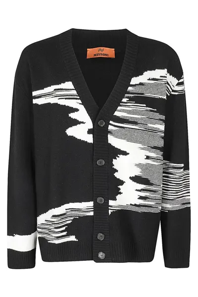 Missoni Intarsia Wool Cardigan In Black