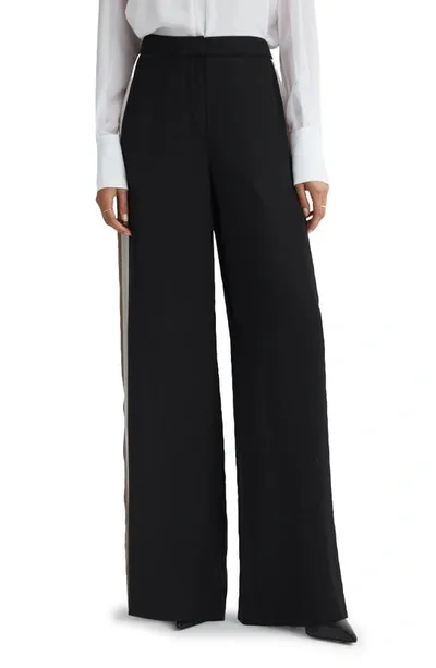 Reiss Black Petite Wide Leg Side Stripe Trousers