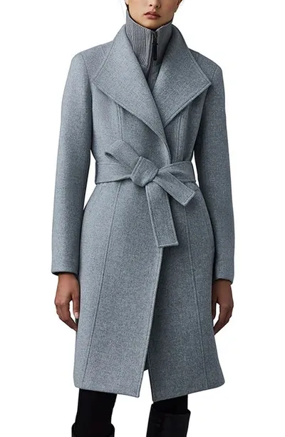 Mackage Norita Double-face Belted Wool Coat In Grey Melange