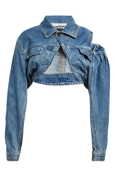 Jacquemus De Nimes Linon Denim Cropped Shirt In Blue