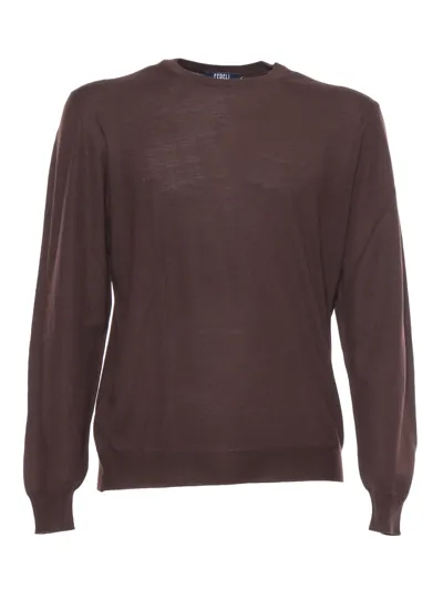 Fedeli 140 Classic Pullover In Brown