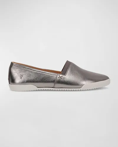 Frye Melanie Leather Slip-on Sneakers In Dark Pewter