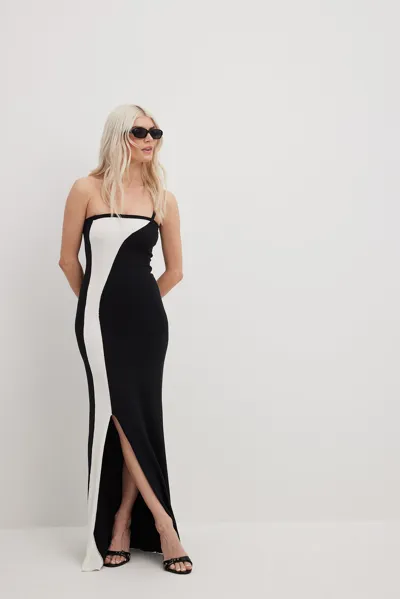 Na-kd Fine Knitted One Shoulder Maxi Dress In Black/white