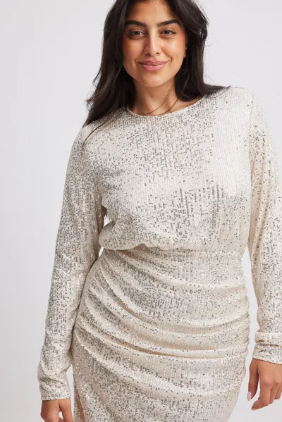 Na-kd Rouched Sequin Mini Dress In Beige