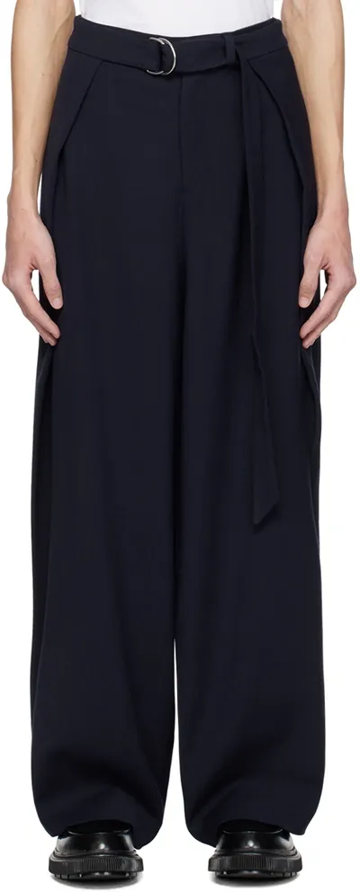 Ami Alexandre Mattiussi Navy Wide-leg Trousers In Night Blue.430