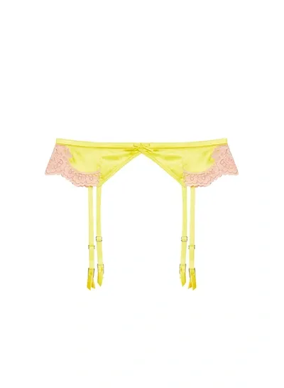 Fleur Du Mal James Lace & Satin Garter Belt In Yellow