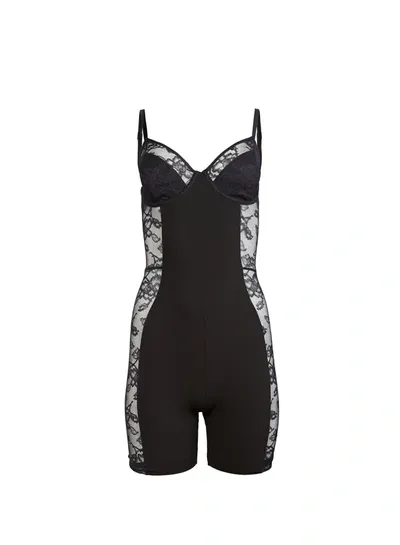 Fleur Du Mal Floral-lace Bustier-style Playsuit In Black