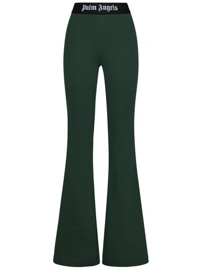 Palm Angels Logo-tape Cotton Flared Trousers In Green