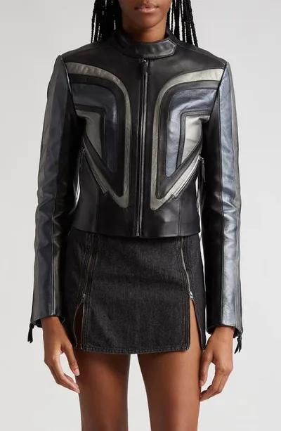 Miaou Sophie Pieced Leather Biker Jacket In Black