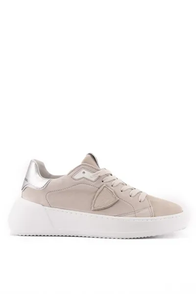 Philippe Model Tres Temple Sneakers In Beige Nubuck In Grey