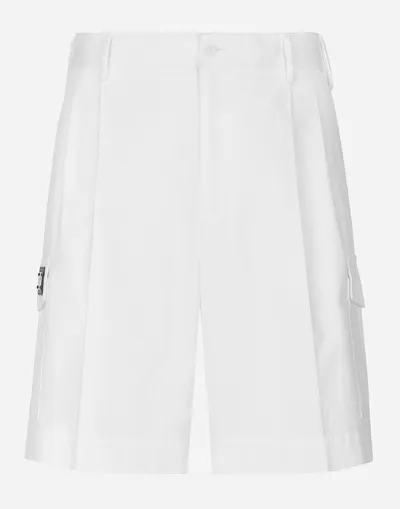 Dolce & Gabbana Logo-plaque Cargo Shorts In Optical_white