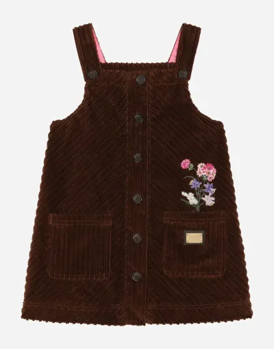 Dolce & Gabbana Babies' Sleeveless Corduroy Dress With Embroidery