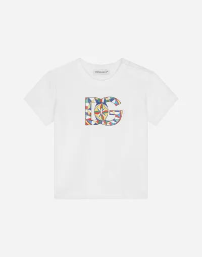 Dolce & Gabbana Babies' Jersey T-shirt With Carretto Dg Logo Print In White