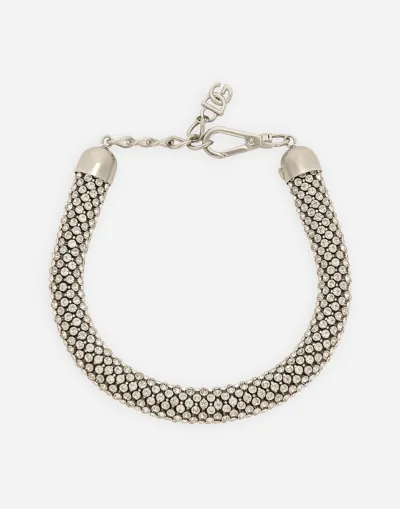 Dolce & Gabbana Tubular Choker With Rhinestones In Metallic