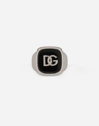 Dolce & Gabbana Enamel And Logo Ring In Metallic