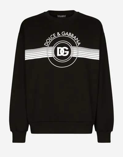 Dolce & Gabbana Jersey Sweatshirt With Dg Logo Print In Black