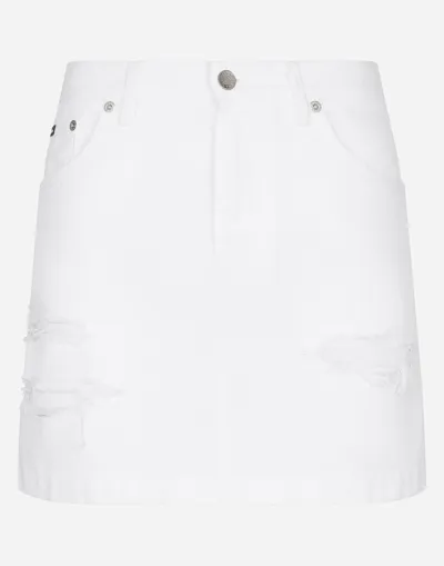 Dolce & Gabbana Denim Mini Skirt With Tears In Combined_colour