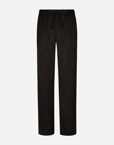 Dolce & Gabbana Ocelot-design Silk Jacquard Jogging Pants In Black