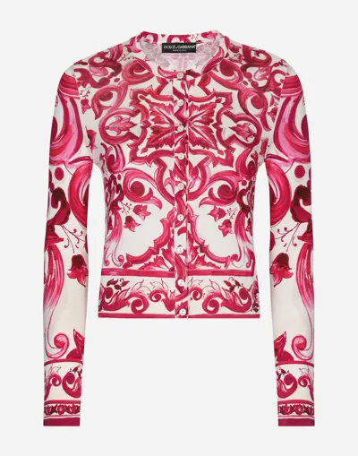 Dolce & Gabbana Crew-neck Silk Sweater With Majolica Print In Multi