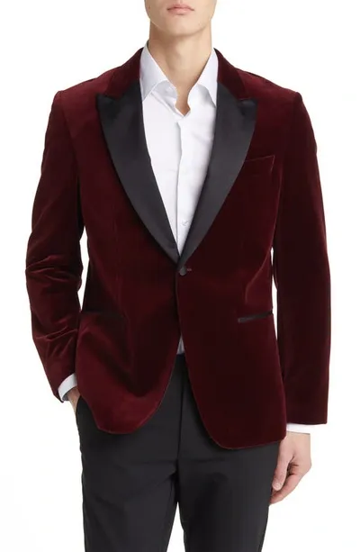 Hugo Boss Hutson Ombre Velvet Slim Fit Tuxedo Jacket In Dark Red