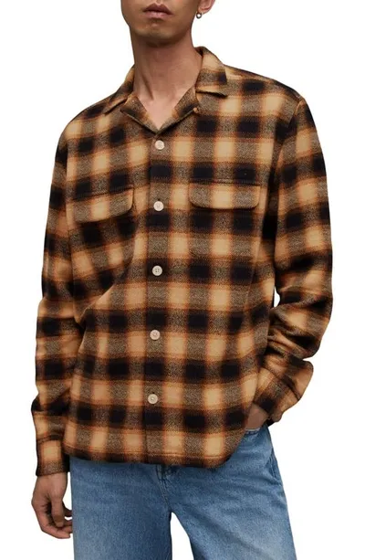 Allsaints Telesto Checked Relaxed Fit Shirt In Black