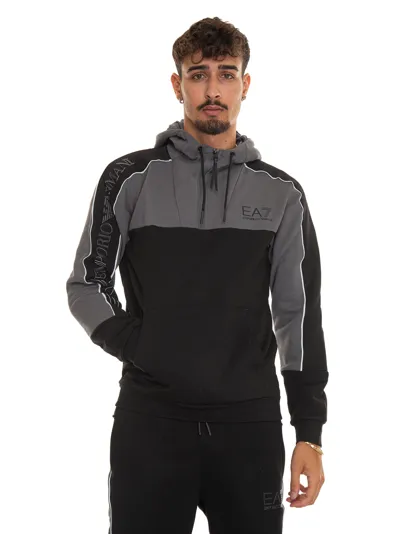 Ea7 Sweatshirt With Half Zip In Grey/black