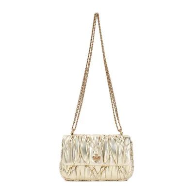 Tory Burch Kira Metallic Logo Plaque Ruched Shoulder Bag In Gold