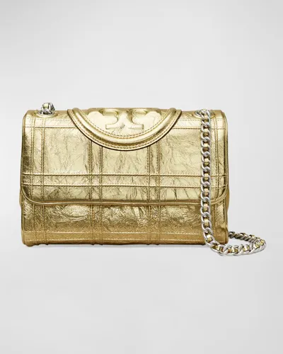 Tory Burch Fleming Small Quilted Metallic Convertible Shoulder Bag In Gold