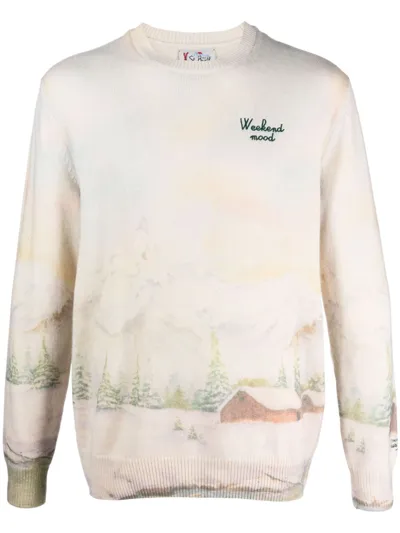 Mc2 Saint Barth Heron Woodland-pattern Fine-knit Jumper In Multicolour