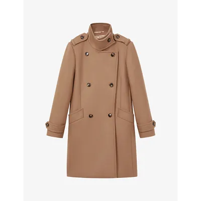 Reiss Camel Amie Wool Blend Double Breasted Coat