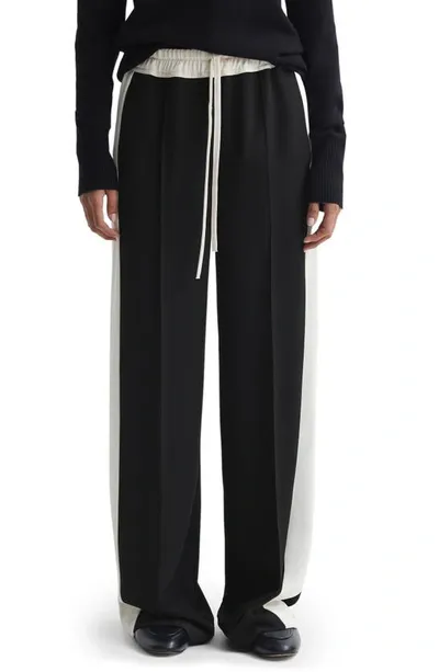 Reiss Black May Wide Wide Leg Contrast Stripe Drawstring Trousers