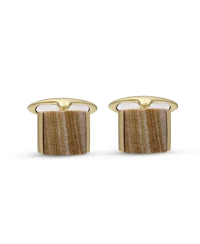 Luvmyjewelry Wood Jasper Stone Cufflinks In 14k Yellow Gold Plated Sterling Silver