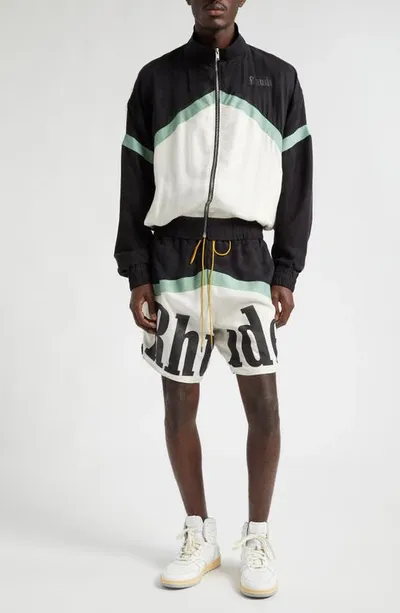 Rhude Awakening Striped Track Jacket In Black Green Creme