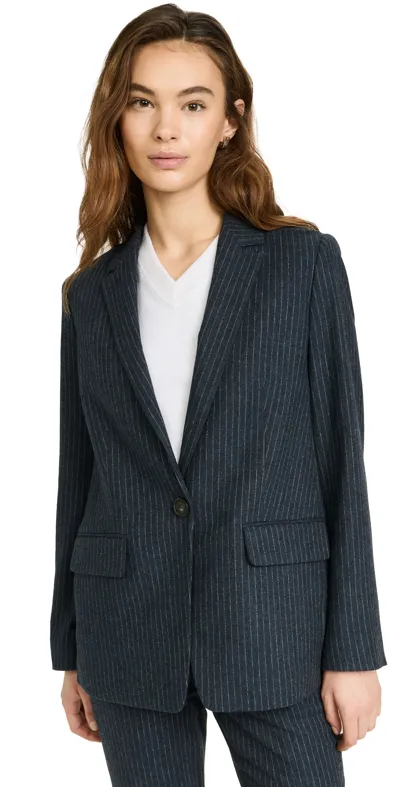 Vince Pinstripe Flannel Blazer In Blue