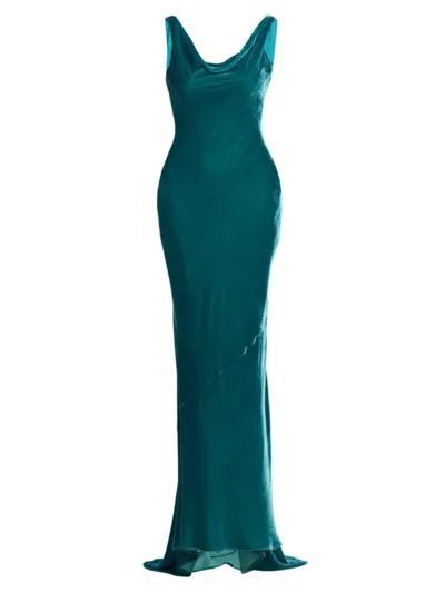 Saloni Asher Velvet Gown In Amazonite