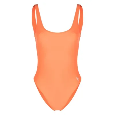 Sporty And Rich Logo-print Open-back Swimsuit In Orange