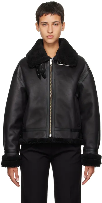 Dunst Zip-up Shearling Biker Jacket In Black