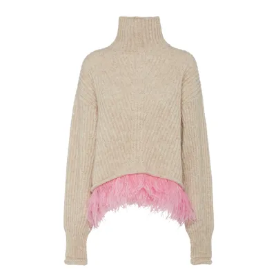 La Doublej Feather-trim High Kick Sweater In Ivory