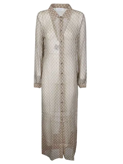 Marine Serre Moon Diamant Silk Shirt Dress In Neutrals