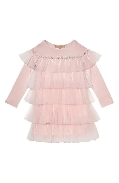 Tutu Du Monde Kids' Prancer Long Sleeve Tiered Tulle Party Dress In Porcelain Pink