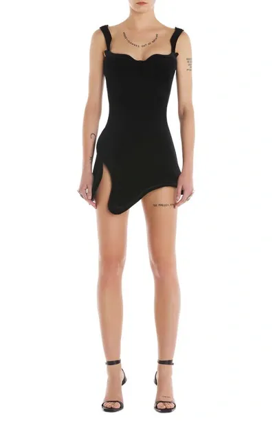 Mugler Sweetheart-neck Asymmetric Mini Dress In Black  