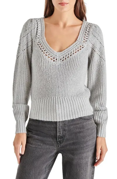 Steve Madden Women's Irene Metallic Pointelle Sweater In Grey