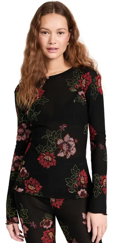 Dur Doux Flower Mesh Tunic In Black,green,gold