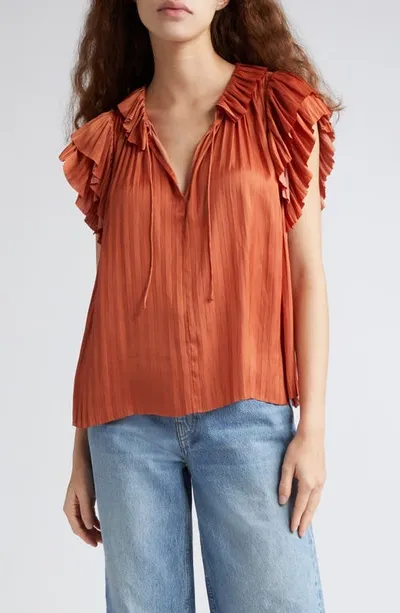 Ulla Johnson Elli Pleat Satin Stop In Orange