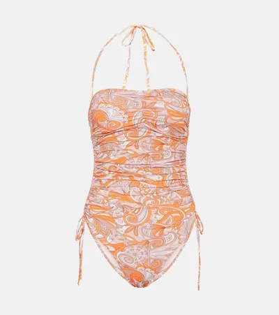 Melissa Odabash Sydney Printed Bandeau Swimsuit In Orange