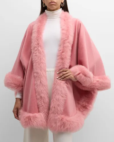 Gorski Cashmere Capelet With Lamb Shearling Trim In Pink