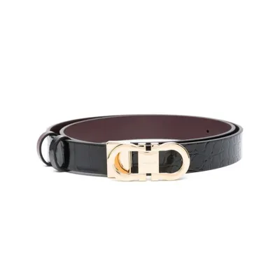 Ferragamo Salvatore  Logo Engraved Buckle Belt In Black