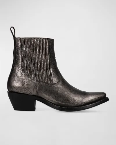 Frye Sacha Leather Western Chelsea Booties In Dark Pewter