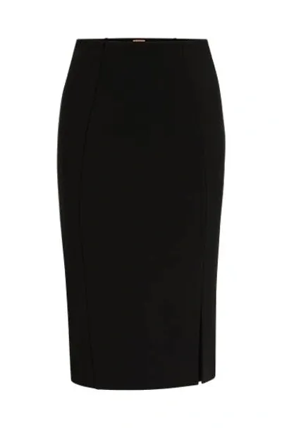 Hugo Boss Pencil Skirt In Stretch Fabric With Front Slit In Black