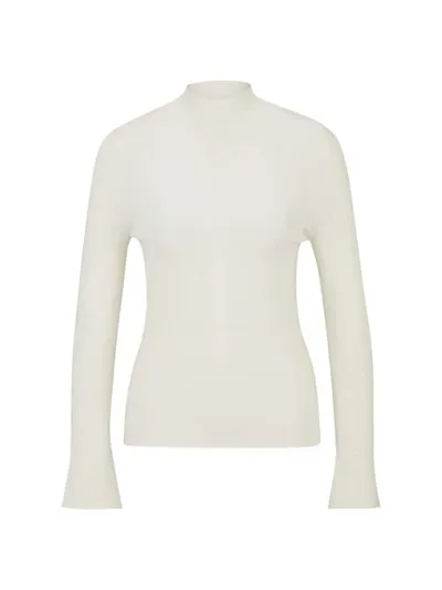 Hugo Boss High-neck Sweater In A Ribbed Knit In Natural